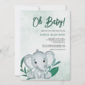 Invitation Oh Baby mignon Eléphant Baby shower vert (Devant)