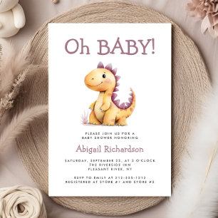 Invitation Oh Baby mignon Orange Purple Dinosaure Baby shower