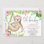 Invitation Oh Baby mignon paresse tropicale rose fille baby s (Devant)