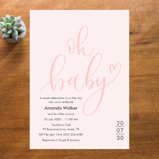 Invitation Oh Baby! Minimal Elegant Pink Script Baby Shower