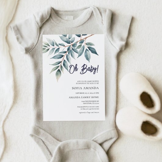 Invitation Oh Baby Minimalist Baby shower d'hiver