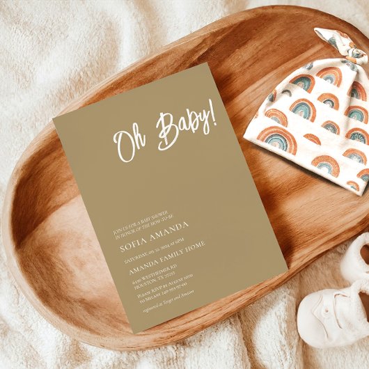 Invitation Oh Baby Minimalist Brown Baby shower de lumière