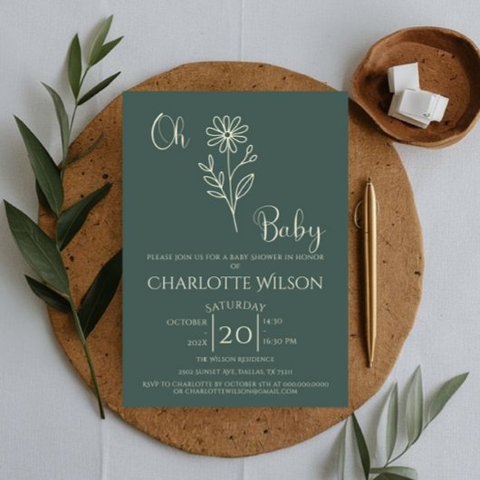 Invitation Oh Baby Minimalist Wildflower Baby Shower