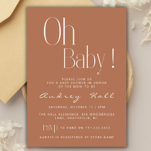 Invitation Oh Baby Minimaliste Tons Terreux Fête Prénatale