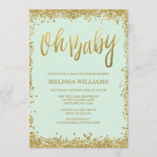 Invitation Oh Baby Mint Gold Parties scintillant Baby shower