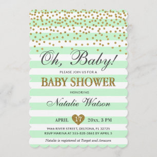 Invitation Oh Baby Mint Green Gold Baby shower neutre genre