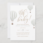 Invitation Oh Baby Mint Green Hot Air Baby shower (Devant)