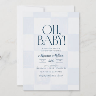 Invitation Oh Baby Modern Blue Checkered Baby Shower