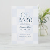 Invitation Oh Baby Modern Blue Checkered Baby Shower (Debout devant)