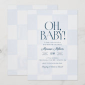 Invitation Oh Baby Modern Blue Checkered Baby Shower (Devant / Derrière)