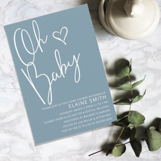 Invitation Oh Baby Modern Cute Blue Boy Baby shower