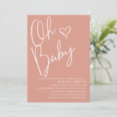 Invitation Oh Baby Modern mignon rose fille Baby shower (Debout devant)