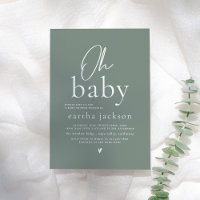 Oh Baby Modern Script Sage Green Boho Baby shower