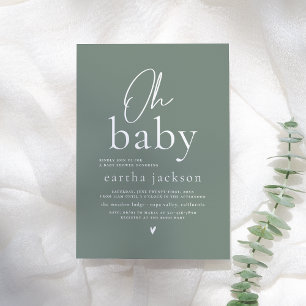 Invitation Oh Baby Modern Script Sage Green Boho Baby shower