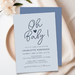 Invitation Oh Baby Modern Simple Pastel Blue Boy Baby shower