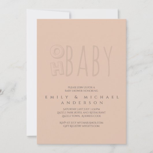 Invitation Oh Baby Modern Typographie Script Couples Douche (Devant)