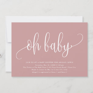 Invitation Oh Baby Moderne Calligraphie Dusty Baby shower Ros