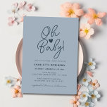 Invitation Oh Baby Moderne Simple Dusty Blue Baby shower garç<br><div class="desc">Vous recherchez un beau thème de baby shower pour une maman à la maison ? Découvrez cette Oh Baby Modern Simple Dusty Blue Boy Baby shower Invitation. Il dispose d'un texte de style script sur un arrière - plan bleu foncé minimaliste et tendance. Vous pouvez ajouter vos propres détails très...</div>