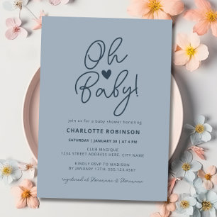 Invitation Oh Baby Moderne Simple Dusty Blue Baby shower garç