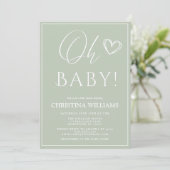 Invitation Oh Baby Moderne Simple Sage Baby shower Vert (Debout devant)