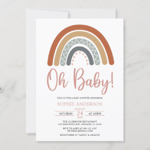 Invitation Oh Baby Muted Tones Boho Rainbow Baby shower