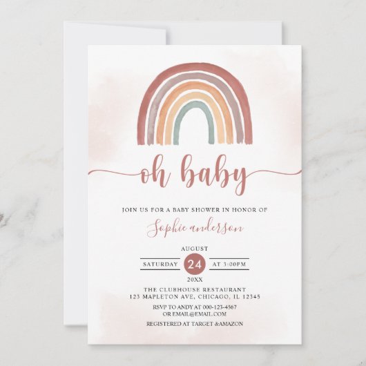 Invitation Oh Baby Muted Tones Boho Rainbow Baby shower (Devant)