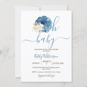 Invitation Oh Baby Navy Citrouille Baby shower floral