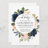Invitation Oh Baby Navy et Blush Pink Script baby shower (Devant / Derrière)