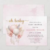Invitation Oh Baby Pampas Rose or Boho Baby shower fille (Devant / Derrière)