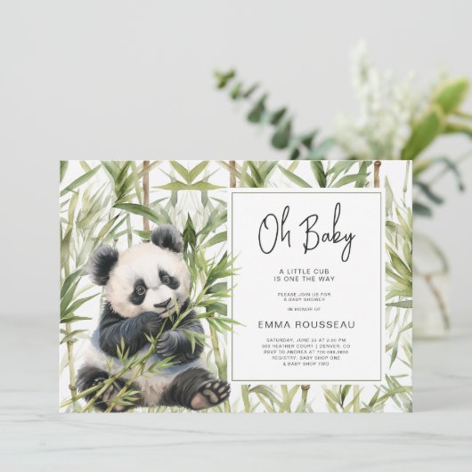 Invitation Oh Baby Panda Bear Baby shower Bambou (Debout devant)