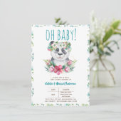 Invitation Oh Baby Panda Ours Aquarelle Floral Boho Douche (Debout devant)