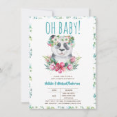 Invitation Oh Baby Panda Ours Aquarelle Floral Boho Douche (Devant)
