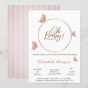 Invitation Oh Baby Papillons Rayés Baby Shower