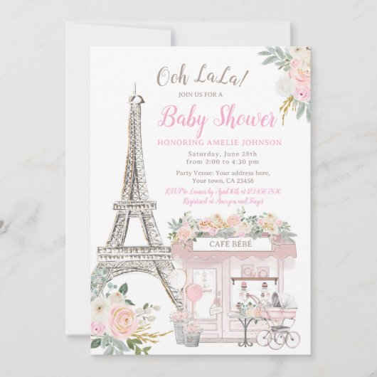 Invitation Oh Baby Paris Baby shower (Devant)