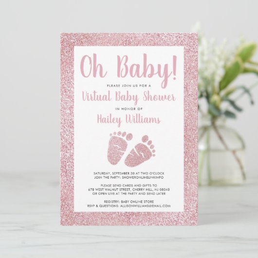 Invitation Oh Baby Parties scintillant rose Pieds bébé Baby s (Debout devant)