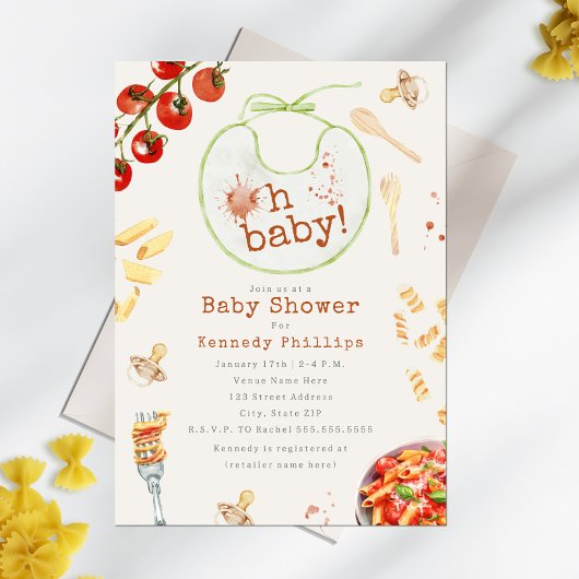 Invitation Oh Baby Pasta & Pacificateurs Baby shower neutre