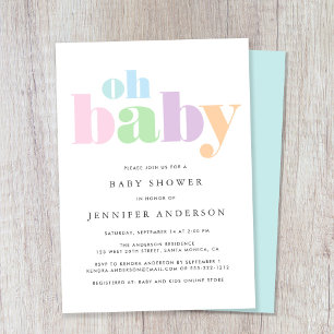 Invitation Oh Baby Pastel minimal Baby shower moderne