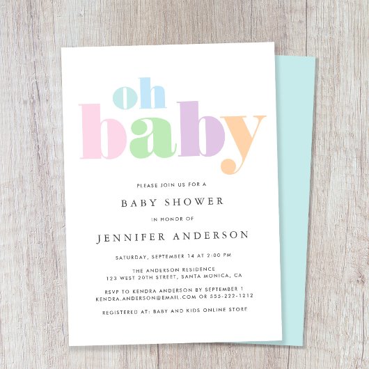 Invitation Oh Baby Pastel minimal Baby shower moderne
