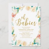 Invitation Oh Baby Peach Floral Parties scintillant Jumeaux B (Devant)