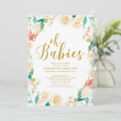 Invitation Oh Baby Peach Floral Parties scintillant Jumeaux B (Debout devant)