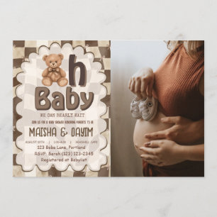 Invitation Oh Baby Photo d'anniversaire ours en peluche neutr