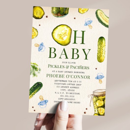 Invitation Oh Baby Pickles + Tétines Fête de Naissance Garçon