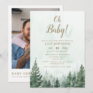 Invitation Oh Baby Pine Tree Forest Baby shower Photo QR Code