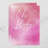 Invitation Oh Baby Pink Aquarelle Baby shower Ombre (Devant / Derrière)