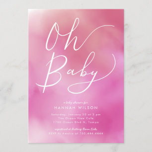Invitation Oh Baby Pink Aquarelle Baby shower Ombre