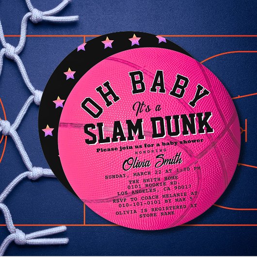 Invitation Oh Baby Pink Basketball Girl Baby Shower Circle