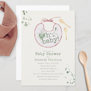 Invitation Oh Baby Pink Bib Vert Babyfood Girl Baby shower