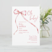 Invitation Oh Baby Pink Bow Girl Baby shower (Debout devant)