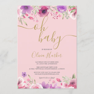 Invitation Oh Baby Pink Meadow Flowers Baby shower / Saupoudr