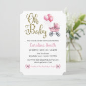 Invitation Oh Baby Pink Stroller Gold Parties scintillant Bab (Debout devant)